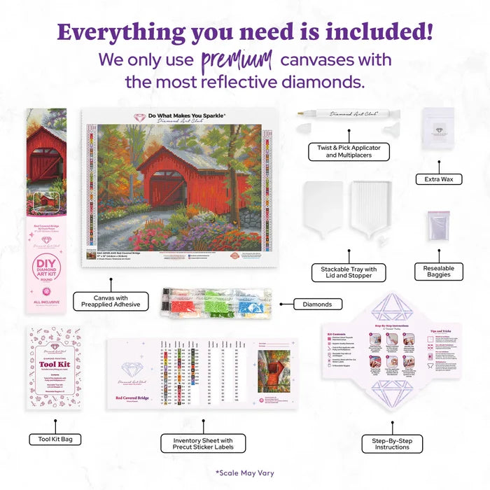 Diamond Art Club Red Covered Bridge Diamond Painting Kit