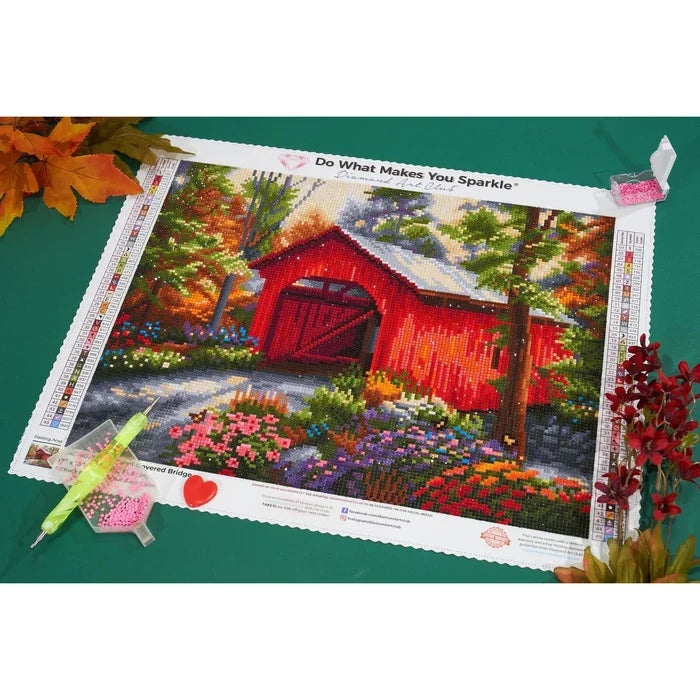 Diamond Art Club Red Covered Bridge Diamond Painting Kit