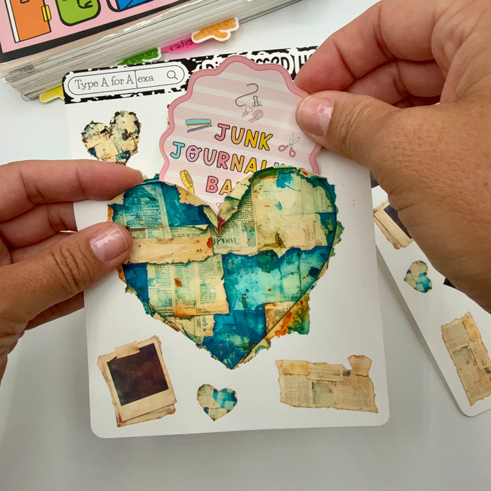 Distressed Heart Jumbo Journaling Sticker Pocket