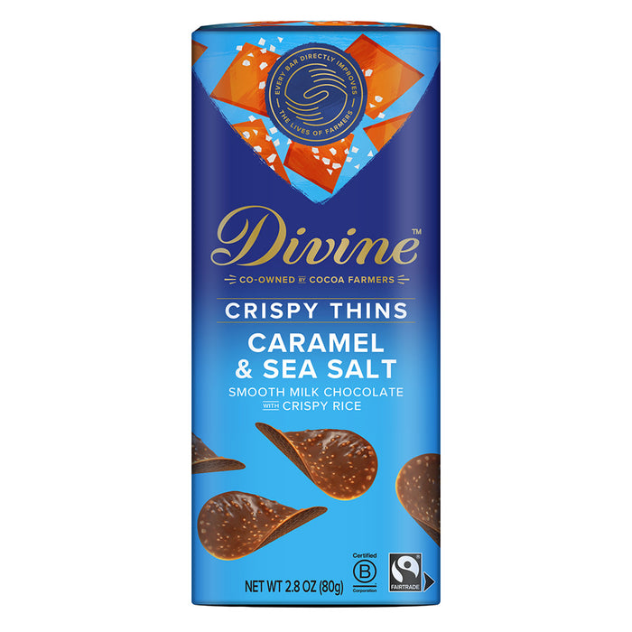 Divine Caramel and Sea Salt Milk Chocolate Crispy Thin Candy - 12 Count