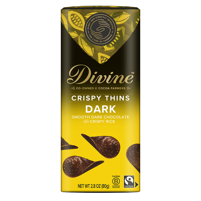 Divine Dark Chocolate Crispy Thin Candy Bar - 12 Count