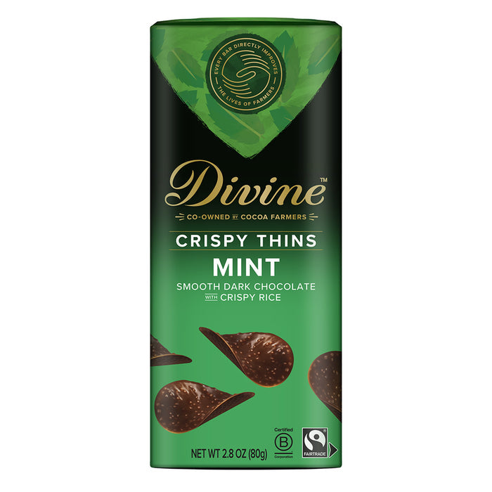 Divine Dark Chocolate with Mint Crispy Thins - 12 Count