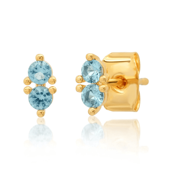 Double CZ Stud in Gold Aqua