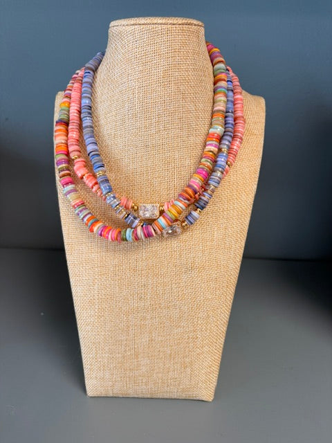 Dream pop gemstone necklace in purple and coral