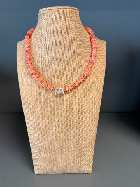 Dream pop gemstone necklace in purple and coral