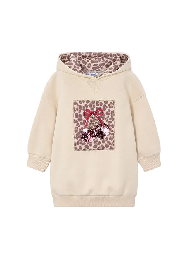 dress leopard cherry graphic hooded sweatshirt - light khak-025