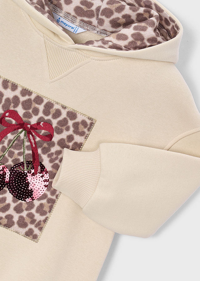 dress leopard cherry graphic hooded sweatshirt - light khak-025