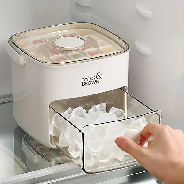 Easy Press Ice Cube Maker with Lid and Bin  48 Cube Reusable Silicone Tray for Parties & Bars