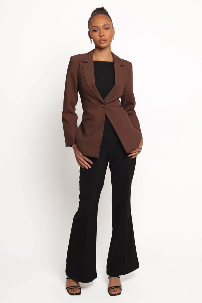 Petal and Pup USA OUTERWEAR Eliana Waist Tie Blazer - Espresso