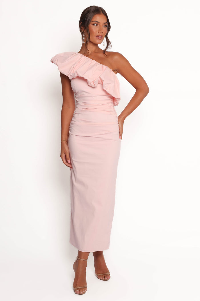 Petal and Pup USA DRESSES Eliya One Shoulder Frill Maxi Dress - Ballet Pink