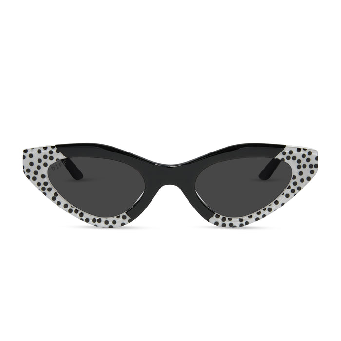 emily in paris x diff eyewear featuring the emily 2.0 cat eye prescription sunglasses with a midnight polka dot frame front view