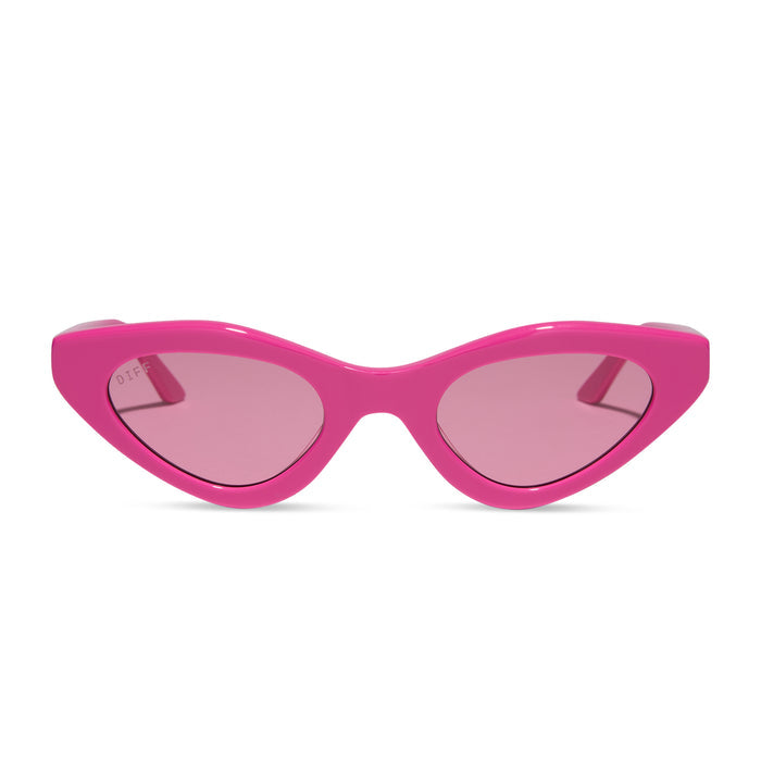 emily in paris x diff eyewear featuring the emily 2.0 cateye sunglasses with a parisian pink frame and maracon pink lenses front view