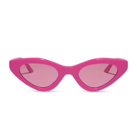 emily in paris x diff eyewear featuring the emily 2.0 cateye sunglasses with a parisian pink frame and maracon pink lenses front view