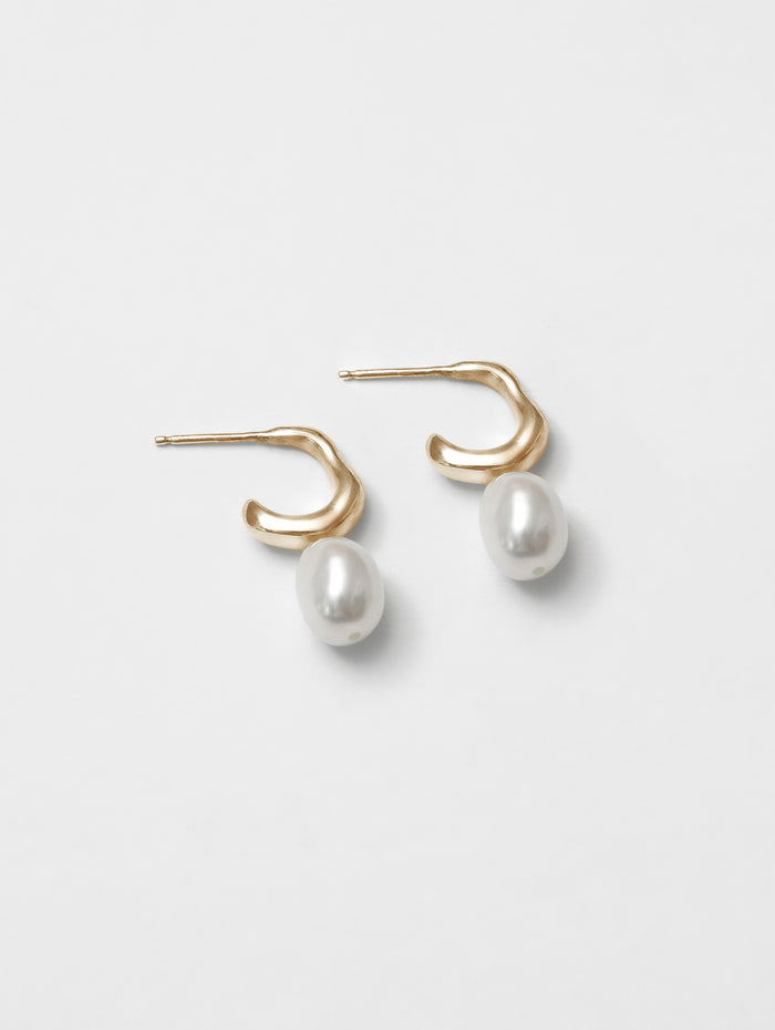 Wolf Circus Classic Pearl Hoop Stud in 14k Gold Plated Bronze | Emmy Earring in Gold-Earrings-wolfcircus.com