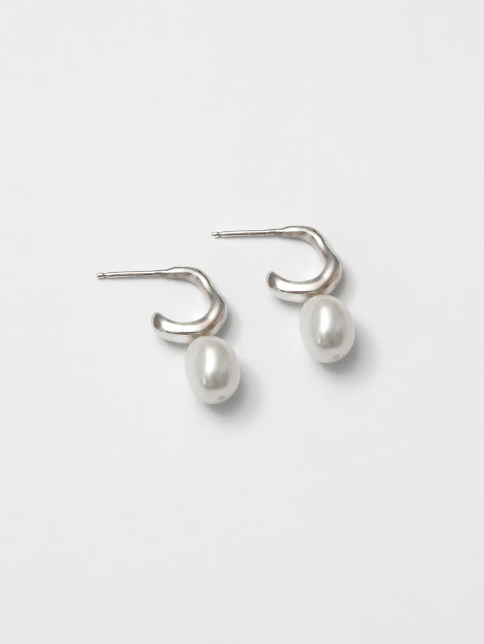 Wolf Circus Classic Pearl Hoop Stud in 925 Sterling Silver | Emmy Earring in Sterling Silver-Earrings-wolfcircus.com