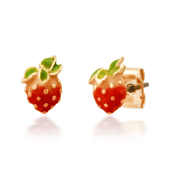 Enamel Strawberry Studs in Gold