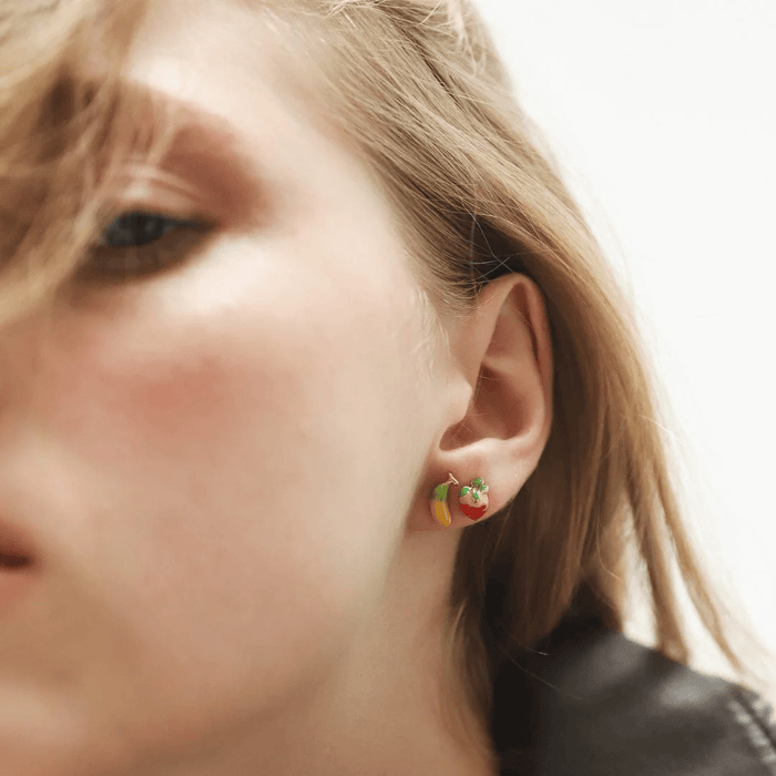 Enamel Strawberry Studs in Gold