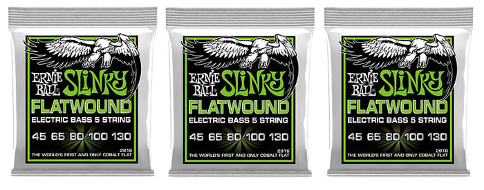 Ernie Ball Flatwound Regular Slinky 5-String Bass Guitar Strings 45-130 (3-Pack)