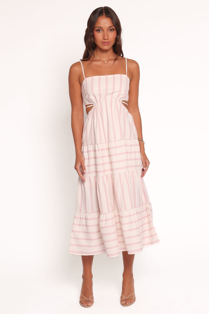 Petal and Pup USA DRESSES Evelin Midi Dress - Pink Stripe