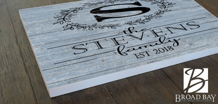 Family Name Sign Monogram & Est. Wooden Housewarming or Wedding Gift - Broad Bay Personalized Gifts Shipped Fast