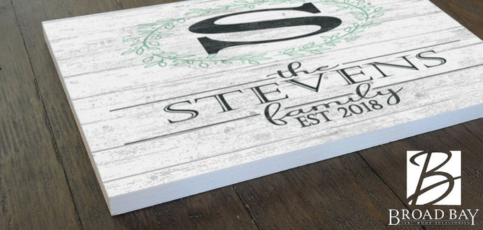 Family Name Sign Monogram & Est. Wooden Housewarming or Wedding Gift - Broad Bay Personalized Gifts Shipped Fast