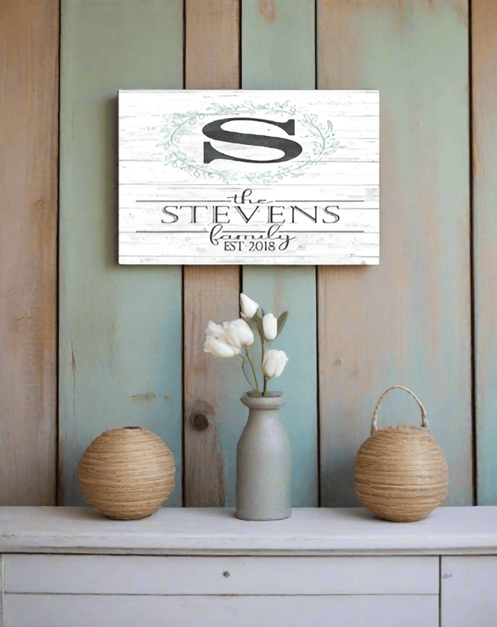 Family Name Sign Monogram & Est. Wooden Housewarming or Wedding Gift - Broad Bay Personalized Gifts Shipped Fast