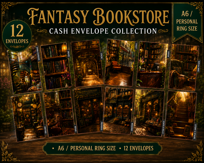 Fantasy Bookstore Theme | Cash Envelopes | A6 Rings | 12 Month Set