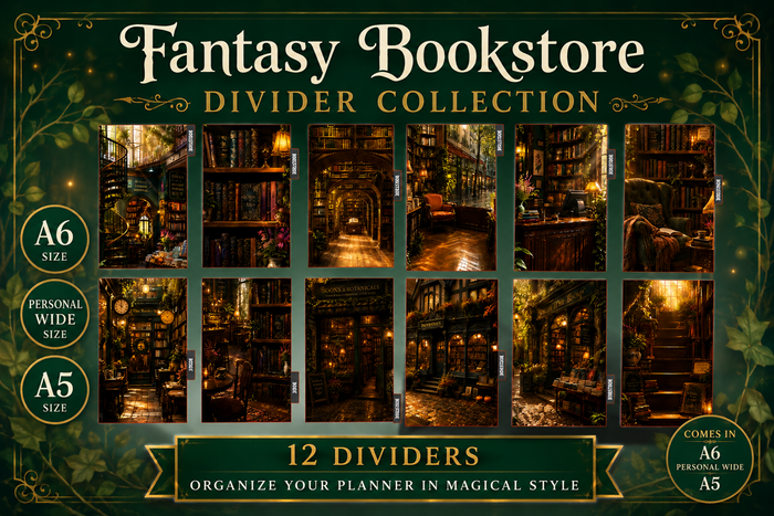 Fantasy Bookstore Theme | Monthly Dividers | A6 Rings | Set of 12