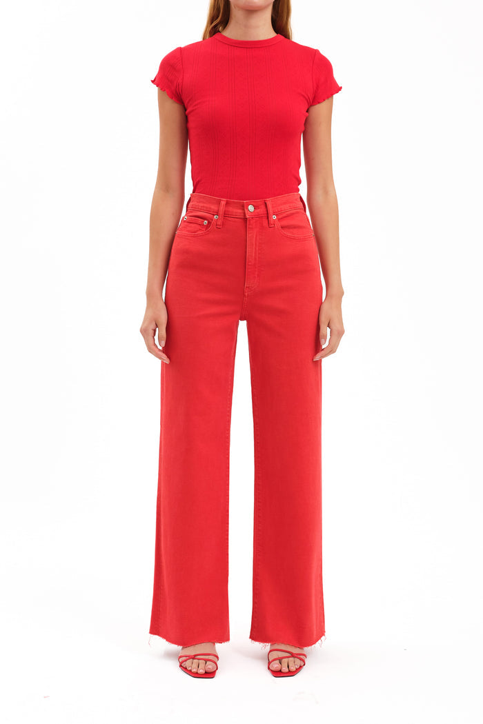 Petal and Pup USA BOTTOMS Far Out Wide Leg Jean - Cherry