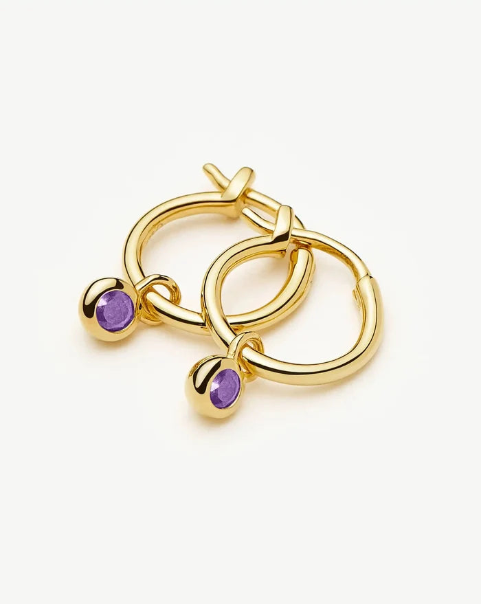 February Birthstone Mini Charm Hoop Earrings | 18k Gold Vermeil/Amethyst Earrings Missoma