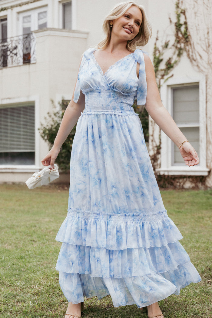 Petal and Pup USA DRESSES Fionna Maxi Dress - Blue Floral (Hold for Amazon)