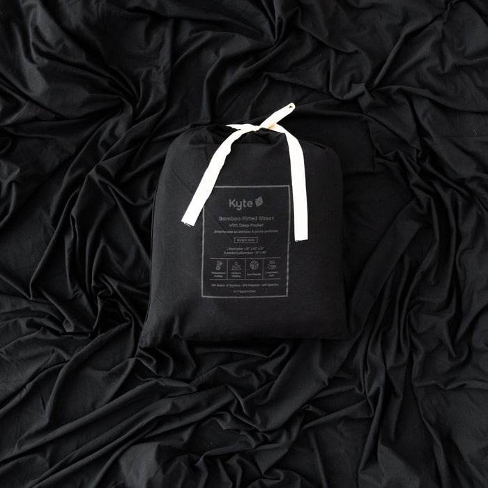 Midnight Black Kyte Baby Fitted Sheet with Pillowcases in Bag