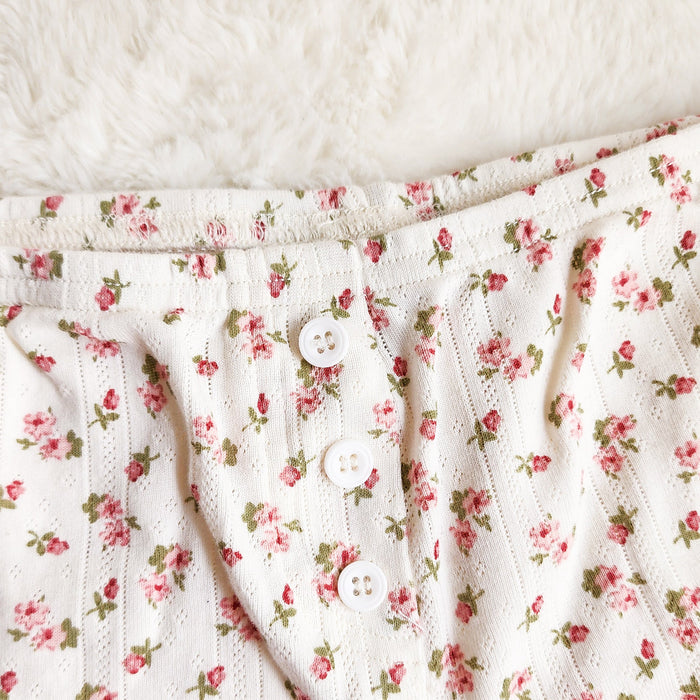Floral Embroidered Bookish Shorts — Women's Cotton Lounge Shorts - The Bean Workshop - bookish, bookish gifts, bookish loungewear, cottagecore apparel, cotton lounge shorts, floral embroidered shorts, Loungewear, shorts