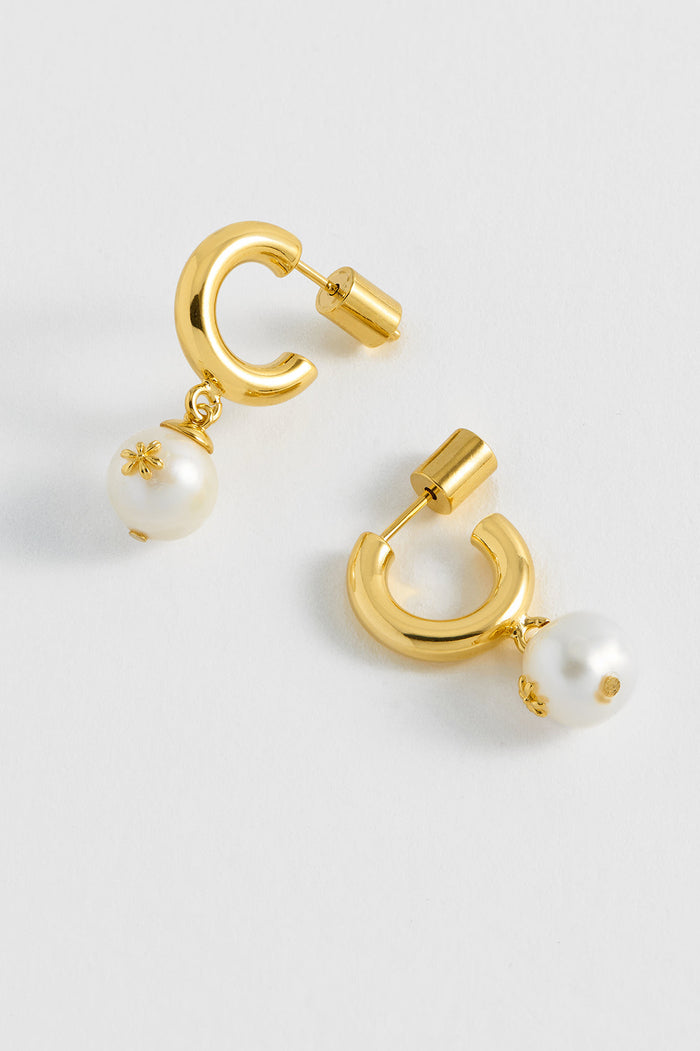 Floral Pearl Drop Hoops