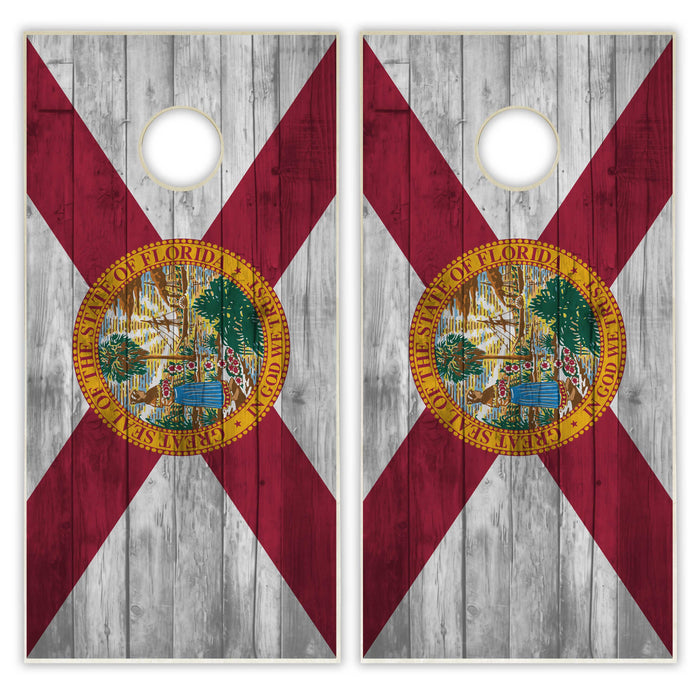 Florida State Flag Cornhole Set - Distressed Wood