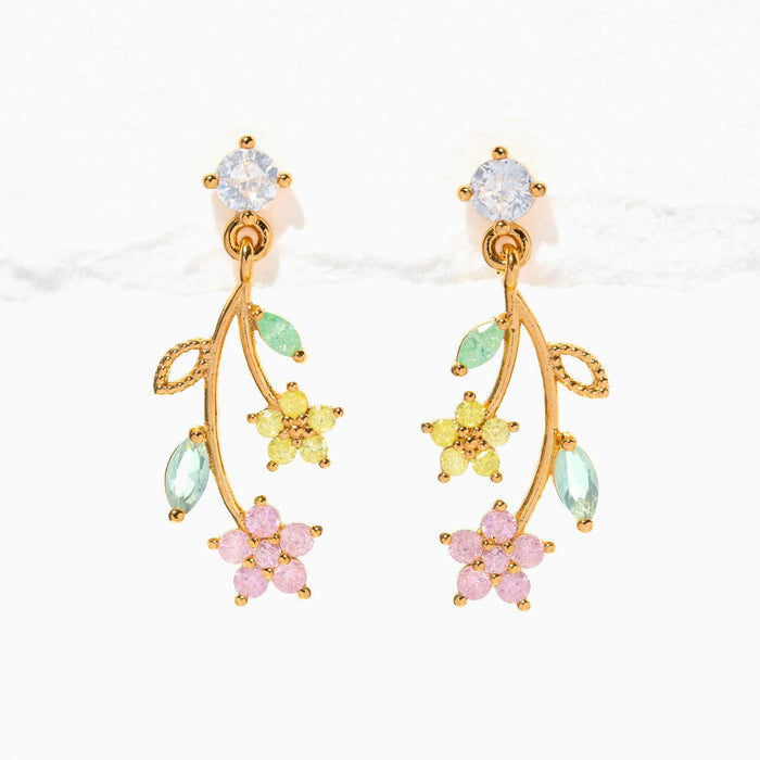 Flower Stem Dangle Earrings