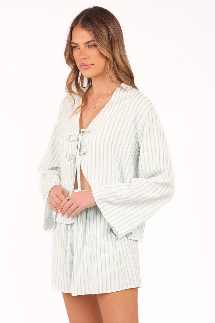 Petal and Pup USA SETS Flynn Short Set - Green Blue Stripe (Hold for Amazon)