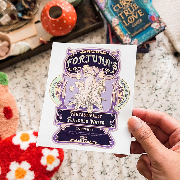 Fortuna's Fantastically Flavored Water Sticker - The Bean Workshop - Art Nouveau, Art Nouveau sticker, Bookish Gift, bookish sticker, decal, die cut sticker, evangeline fox, fantasy book sticker, fantasy romance sticker, Jacks, jacks prince of hearts, Journal decoration, kindle sticker, once upon a broken heart, ouabh, OUABH merch, stephanie garber, Stephanie Garber merch, sticker, Whimsical, whimsical sticker