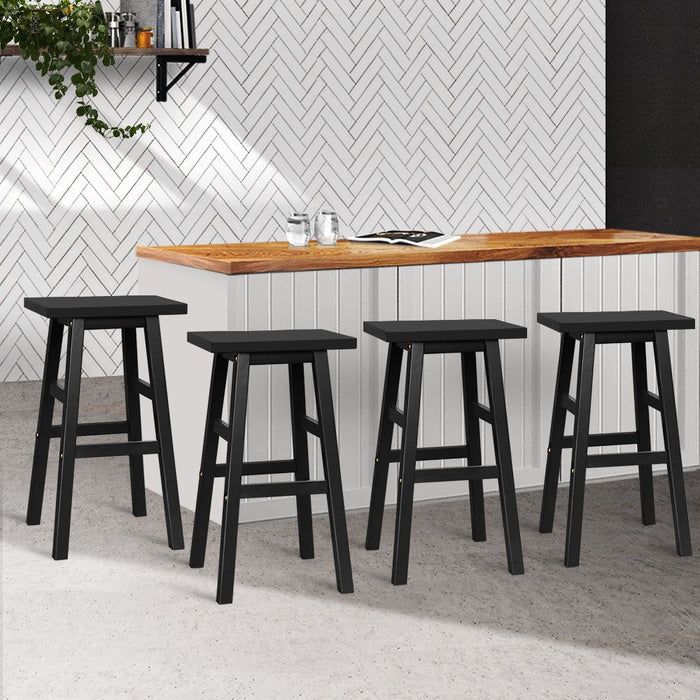 Four Bar Stools Kitchen Counter Stools Wooden Chairs Black -Home Living Store - -