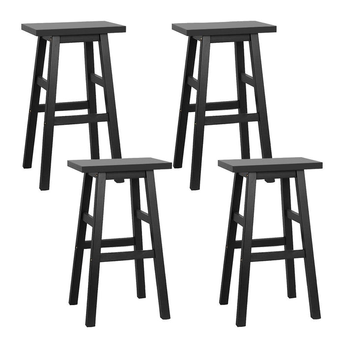 Four Bar Stools Kitchen Counter Stools Wooden Chairs Black -Home Living Store - -