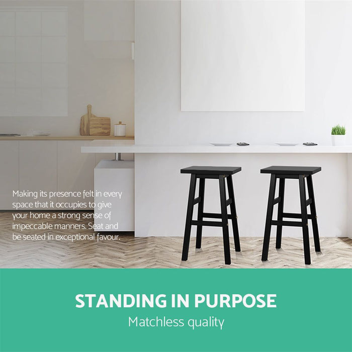 Four Bar Stools Kitchen Counter Stools Wooden Chairs Black -Home Living Store - -