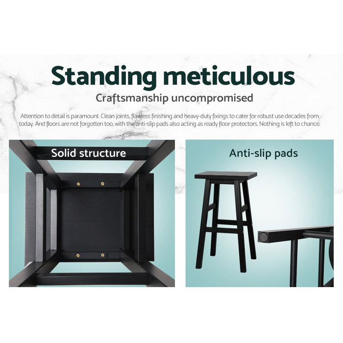 Four Bar Stools Kitchen Counter Stools Wooden Chairs Black -Home Living Store - -