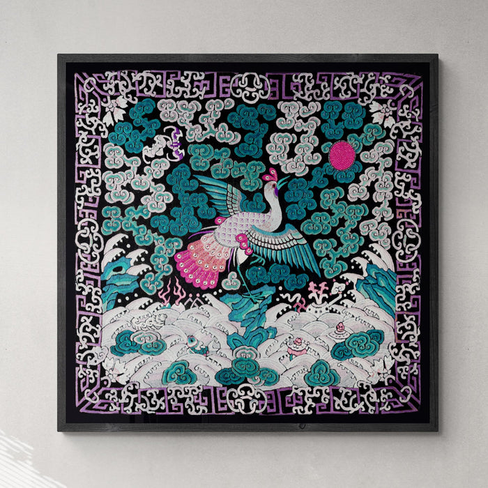 Framed Qing Dynasty, Traditional Chinese Silk Embroidery Pheasant Antique Mandarin Square Framed Art Print