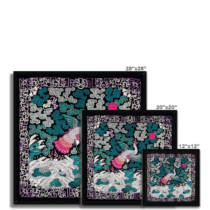 Framed Qing Dynasty, Traditional Chinese Silk Embroidery Pheasant Antique Mandarin Square Framed Art Print