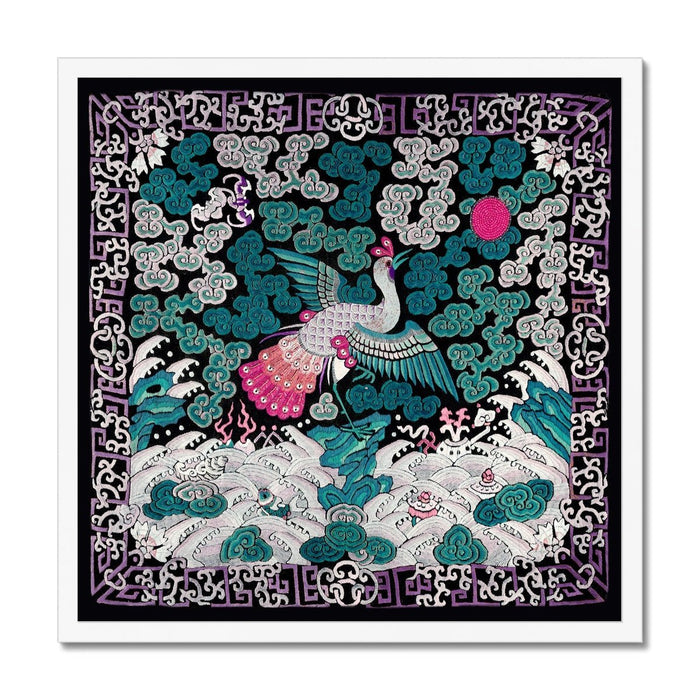 Framed Qing Dynasty, Traditional Chinese Silk Embroidery Pheasant Antique Mandarin Square Framed Art Print