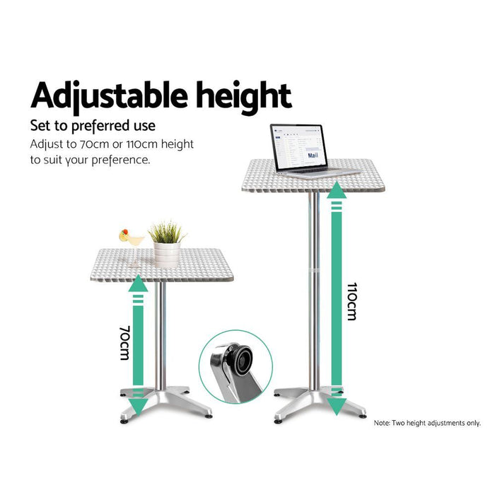 Gardeon 3-Piece Outdoor Bar Set Bistro Table Stools Adjustable Square Cafe -Home Living Store - -