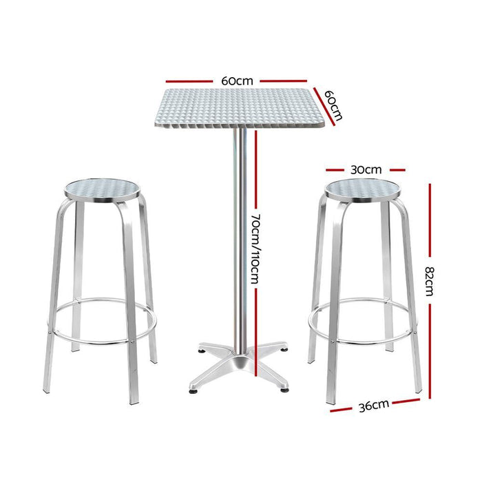 Gardeon 3-Piece Outdoor Bar Set Bistro Table Stools Adjustable Square Cafe -Home Living Store - -
