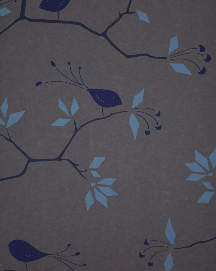 Geo Bird Wallpaper Graphite Cobalt