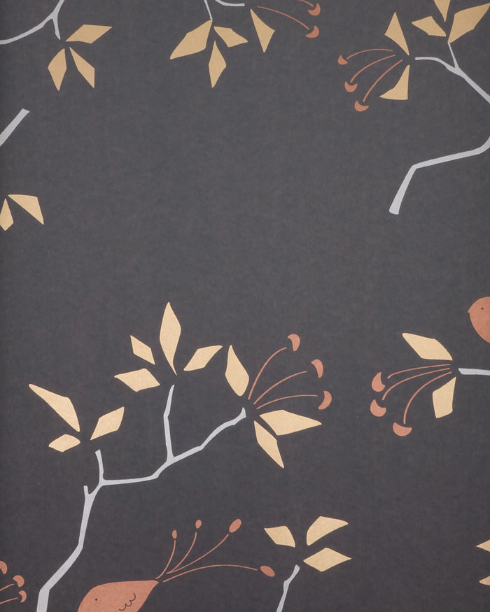 Geo Bird Wallpaper Metallic Bronze, Silver and Copper on Graphite