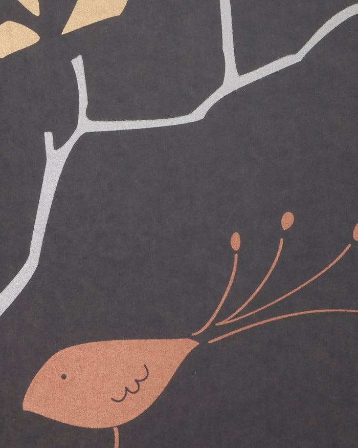 Geo Bird Wallpaper Metallic Bronze, Silver and Copper on Graphite
